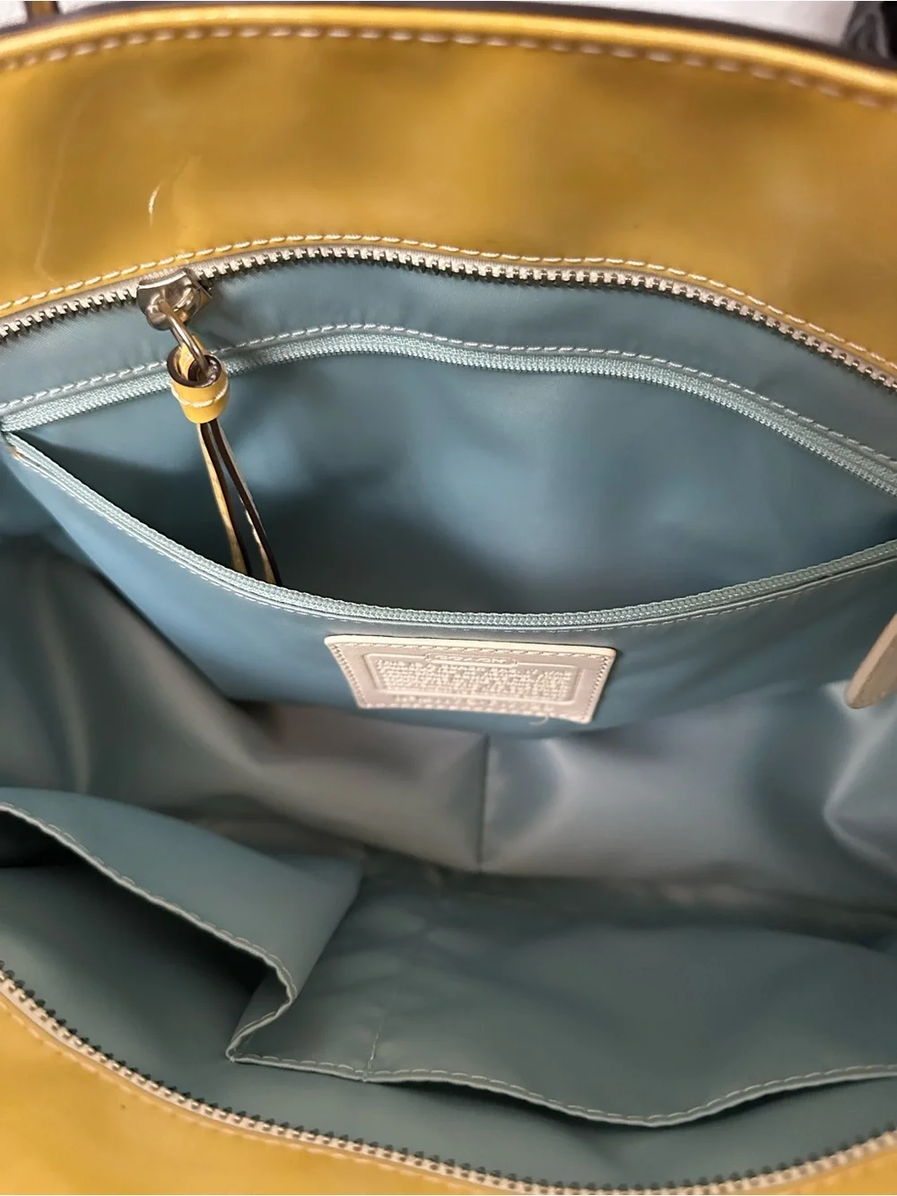 COACH Patent-Embossed Tote in Mustard Yellow Casual Handbag
